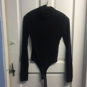 turtle neck see through black body suit